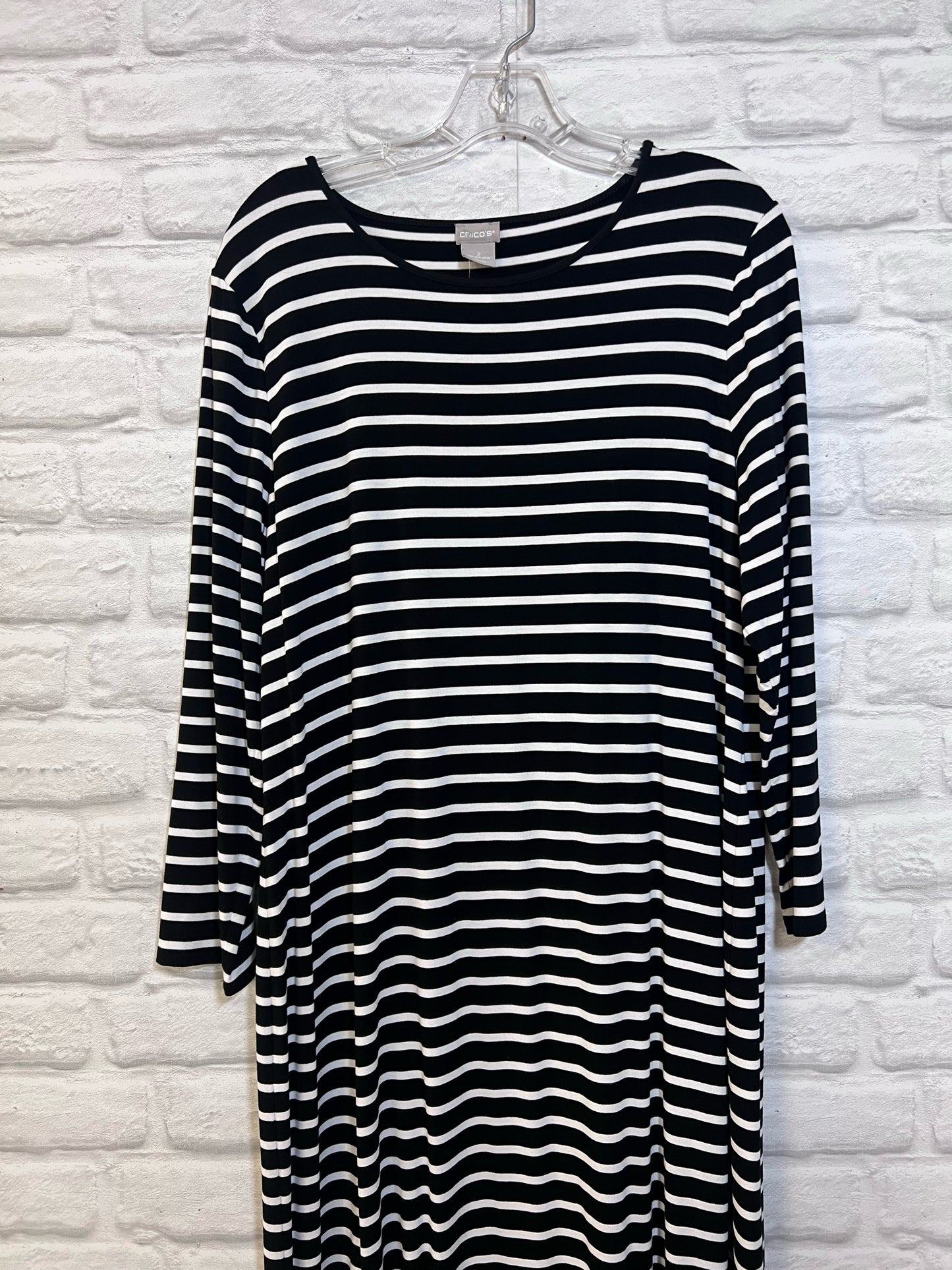 Size L Chico's Horizontally Striped Black & White T-Shirt Dress