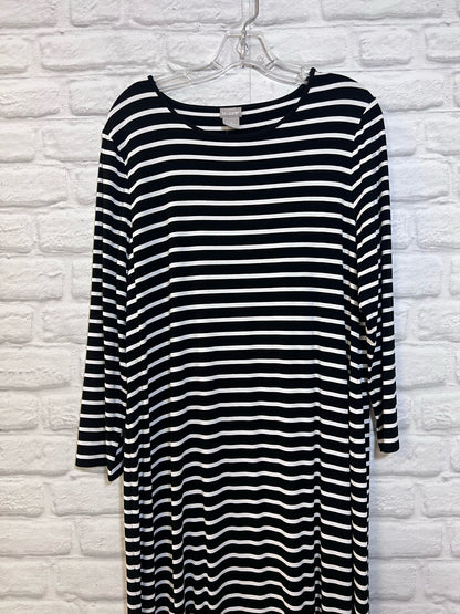 Size L Chico's Horizontally Striped Black & White T-Shirt Dress