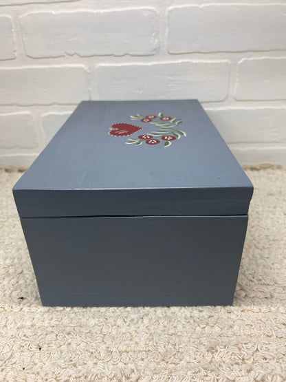 Vintage Blue Folk Art Painted Wood Box