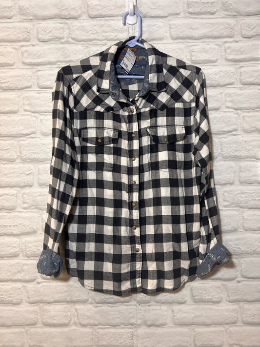 Buffalo Plaid Button Up w/Paisley Trim