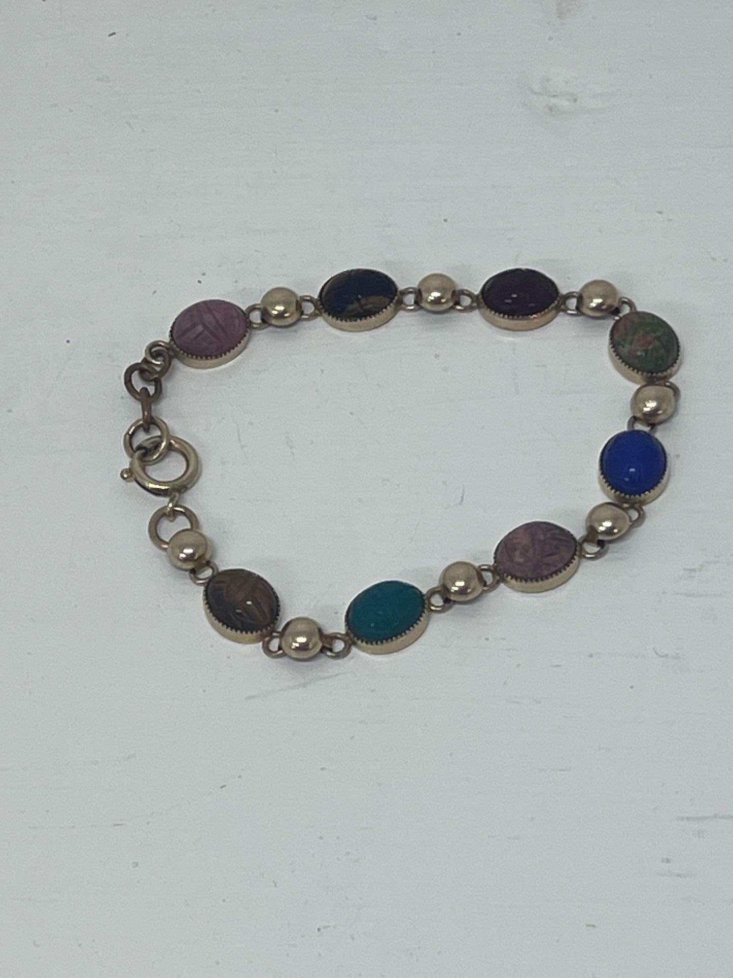 Vintage 1969 Egyptian Revival Scarab Bracelet 12K Gold Filled