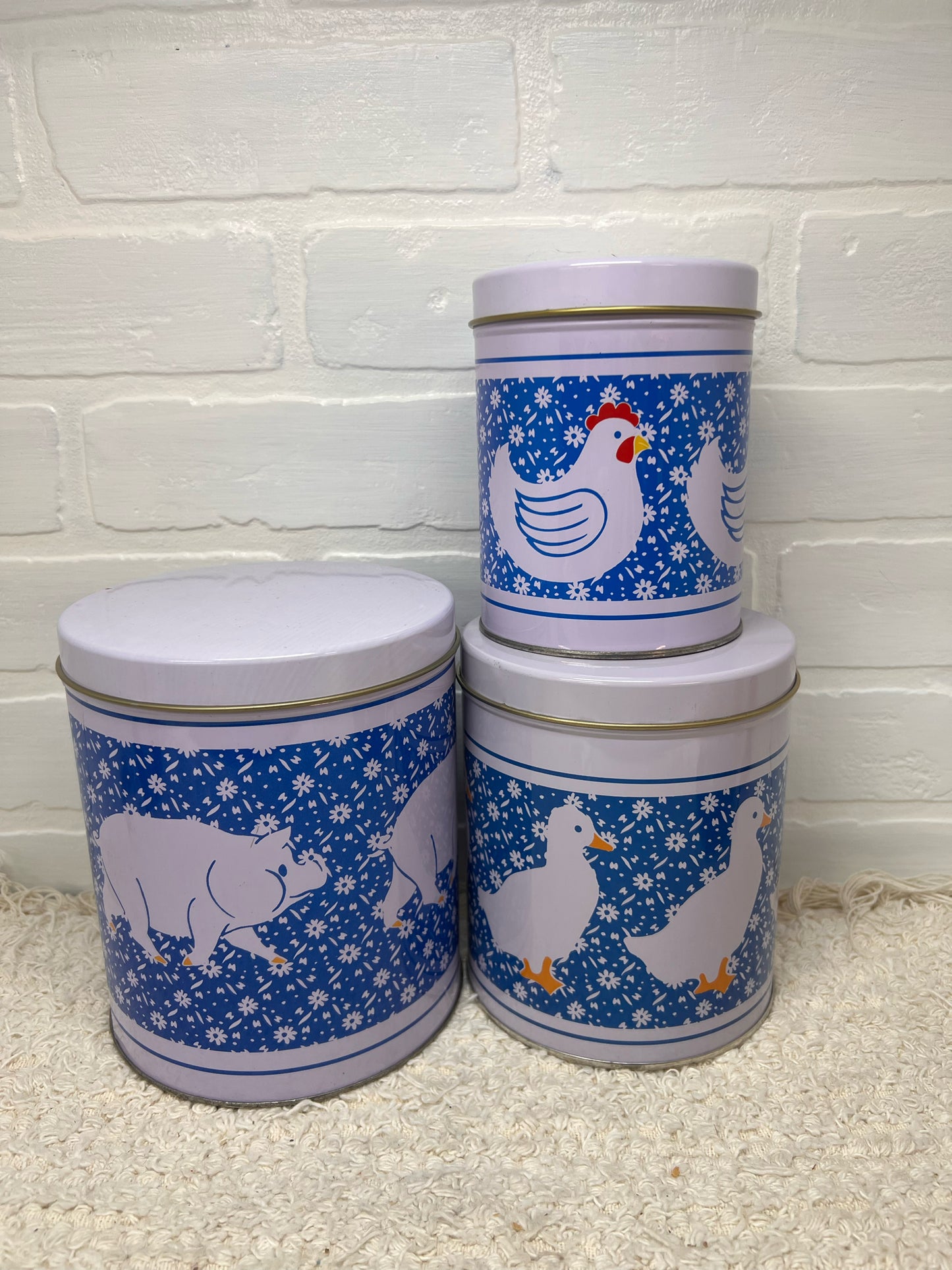 Vintage 1980's Tin Canister Trio - Pig, Duck & Chicken
