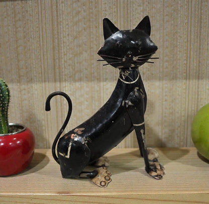 Distressed Black Metal Cat Statue