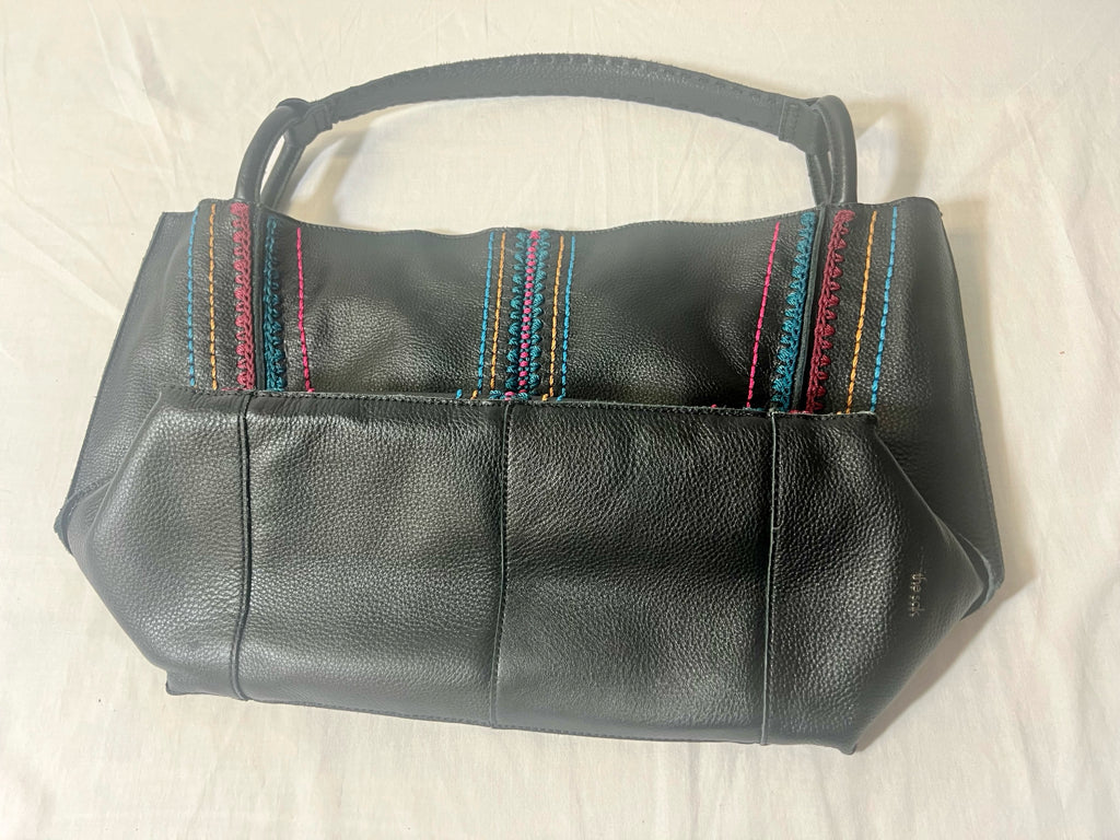 The Sak black leather tote w/ boho embroidery detail