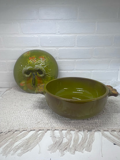 Pacific Stoneware 1970's Floral Rams Head Capricorn Casserole