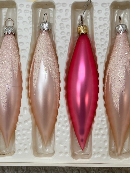 Vintage Pink Glass West German Icicle Ornament Set