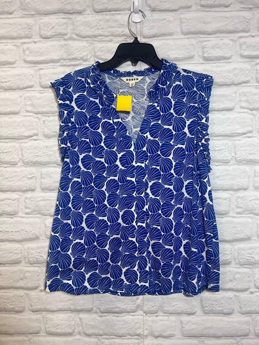 Size L Boden BLue & White Scallop Shell Pattern Cotton Blend Summer Blouse