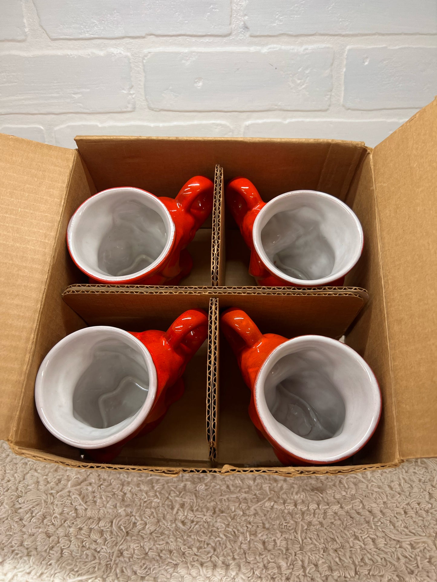 Frankoma Mug Set - 4 Flame Red 1969 GOP Elephant Mugs - New in Box