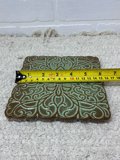 Frankoma Pottery Prairie Green Fleur de Lis  Trivet
