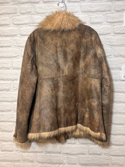 Newport News Vintage Leather Jacket w/ Faux Fur Trim