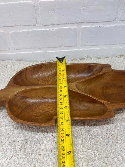 Vintage Wood Leaf Shaped Divided Tray