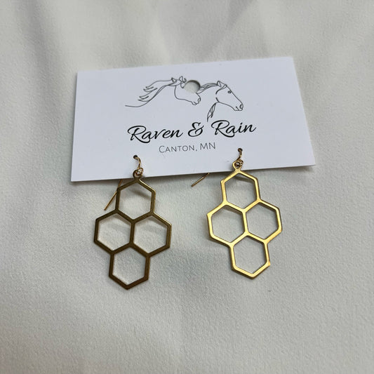 Raven & Rain Brass Honeycomb Earrings