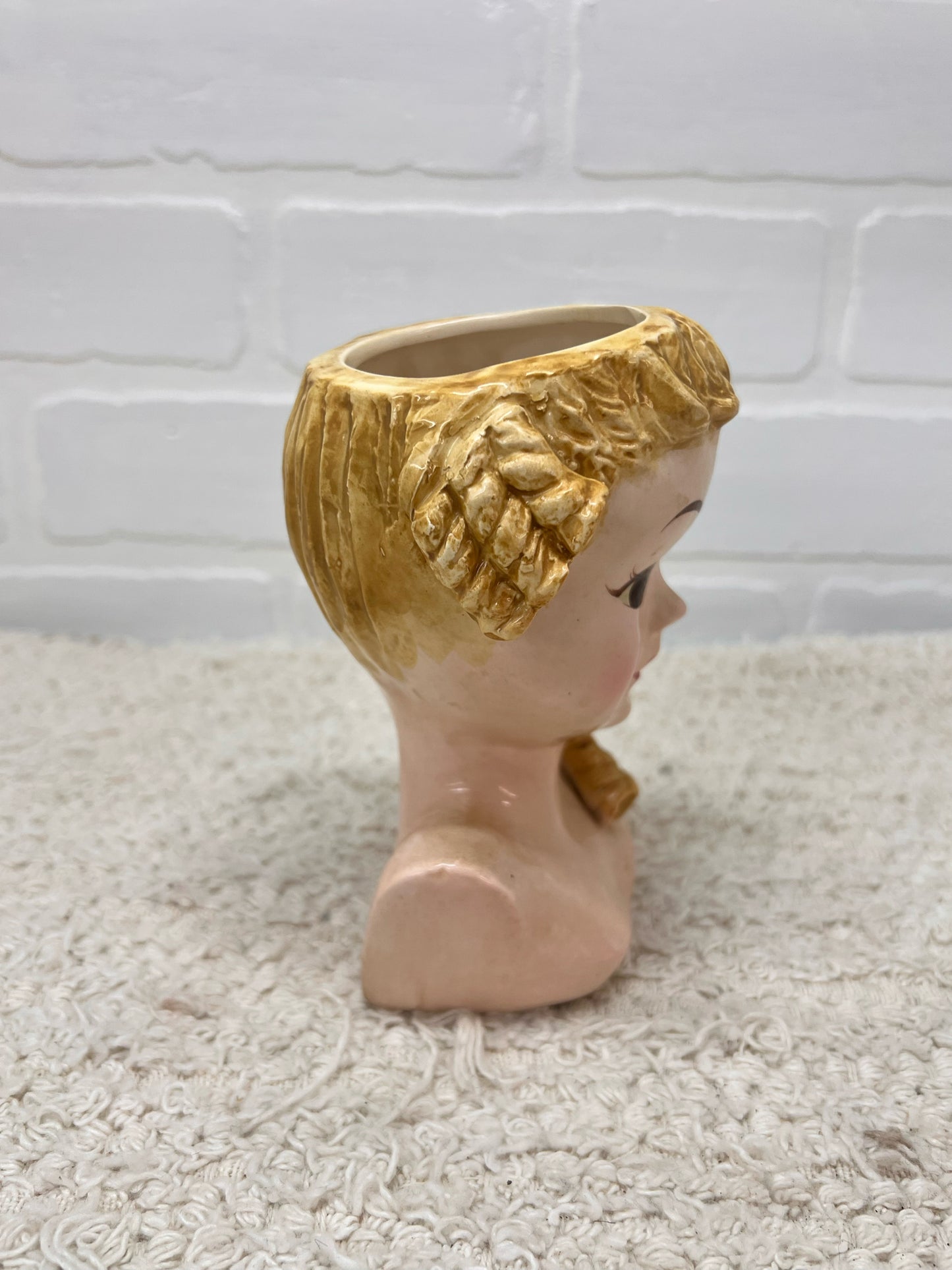 1950's Lady Head Vase Blonde with Sausage Curls