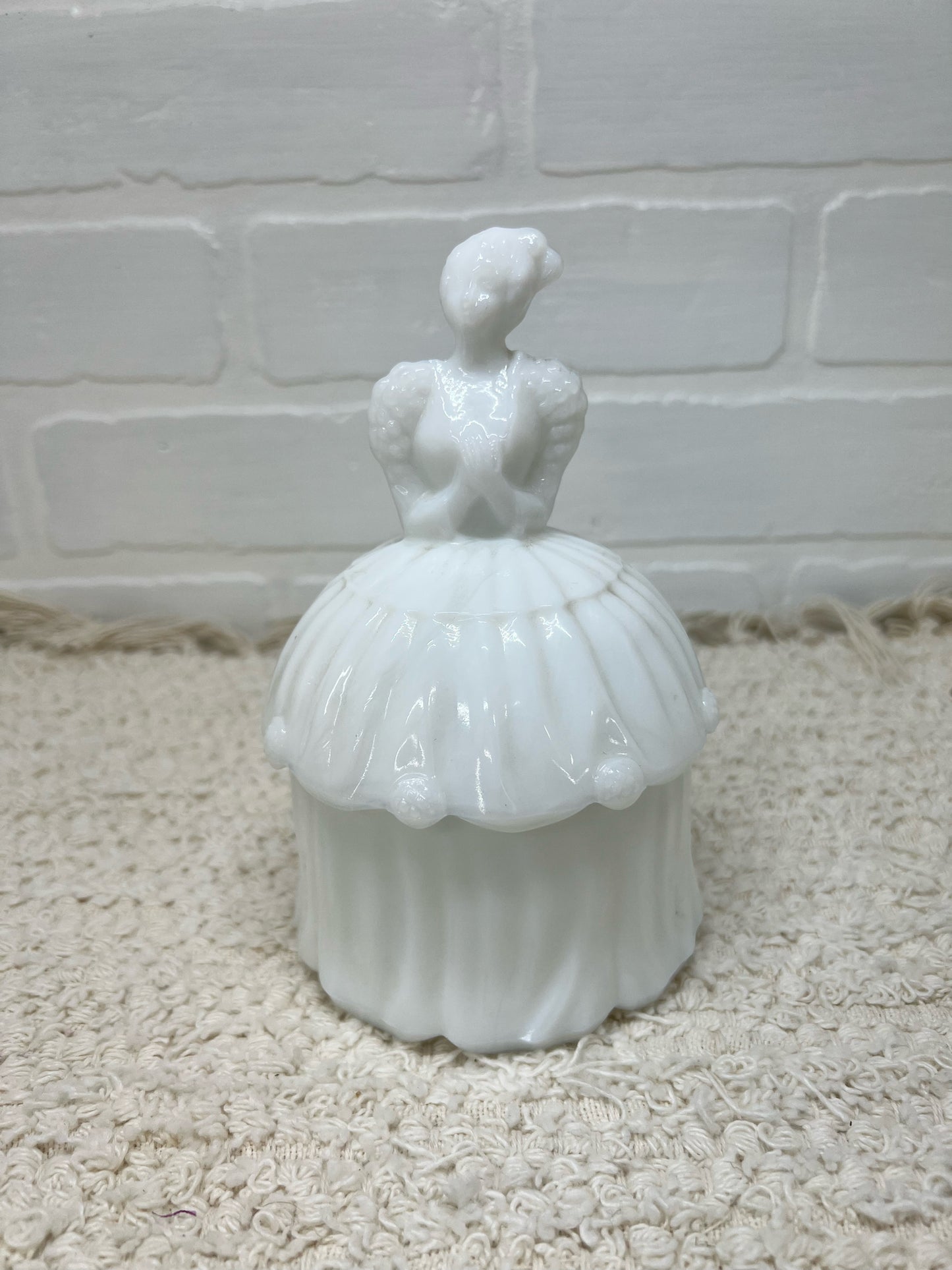 Milk glass lady trinket/powder box