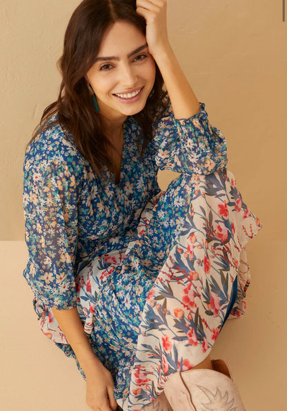 Myra Bag Cora Kay Drop Waist Dress in Blue Floral