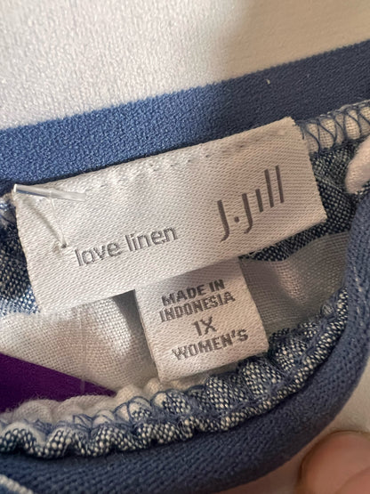Size 1X J Jill Blue & White Striped Linen Midi Skirt