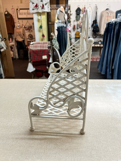 Vintage white metal rack/mini bench/shelf