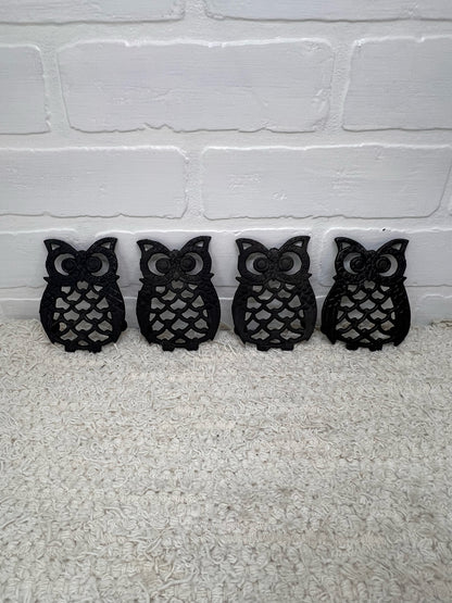Vintage Metal Owl Trivet Set - Four 4 inch owls