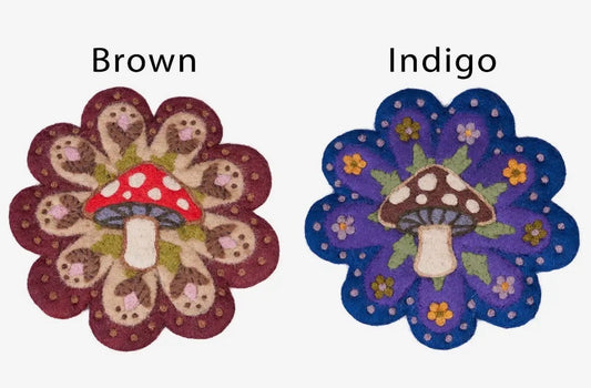 Felted Wool Mushroom Trivet - Handmade in Nepal - Two Colors to Choose From!