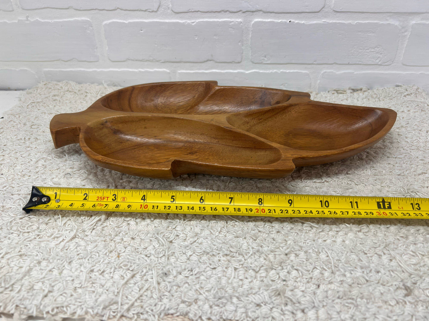 Vintage Wood Leaf Shaped Divided Tray