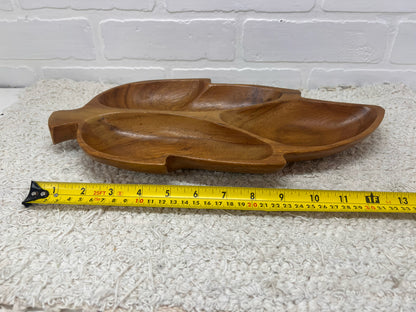 Vintage Wood Leaf Shaped Divided Tray
