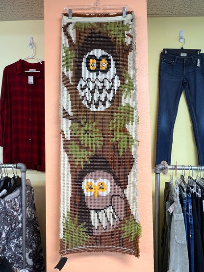 Vintage 1970's Owl Latch Hook Wall Hanging