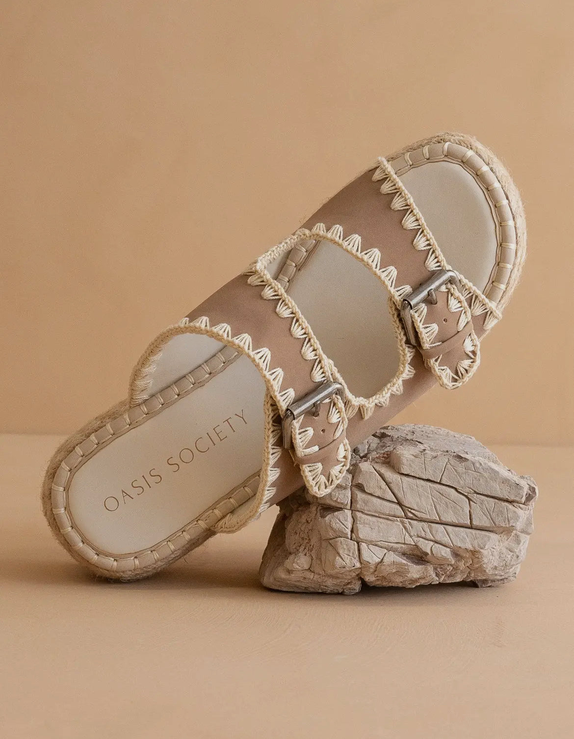 Oasis Society 'The Eugenia' Embroidered Raffia Platform Slides