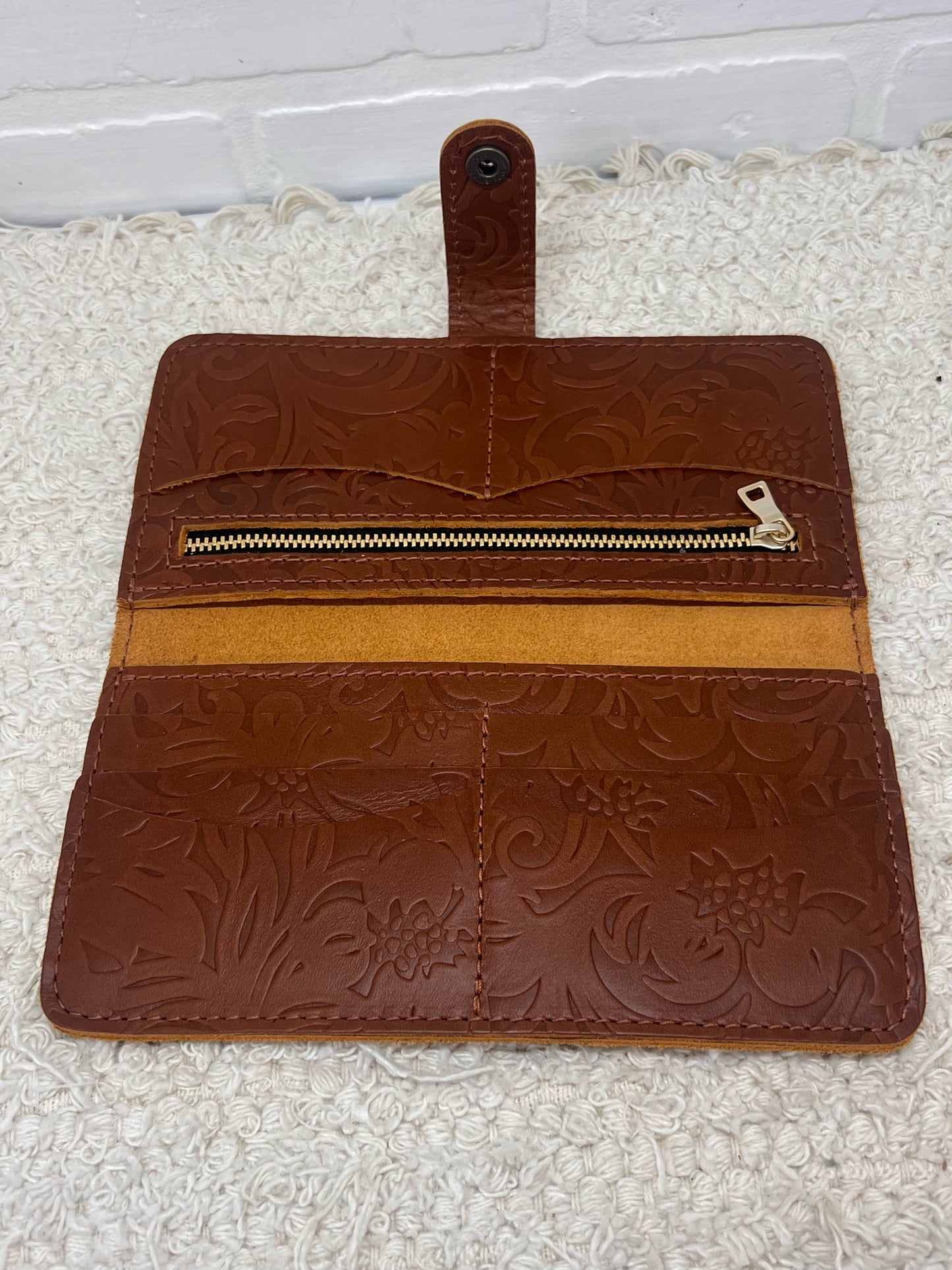 Portland Leather Embossed Cognac Brown Wallet