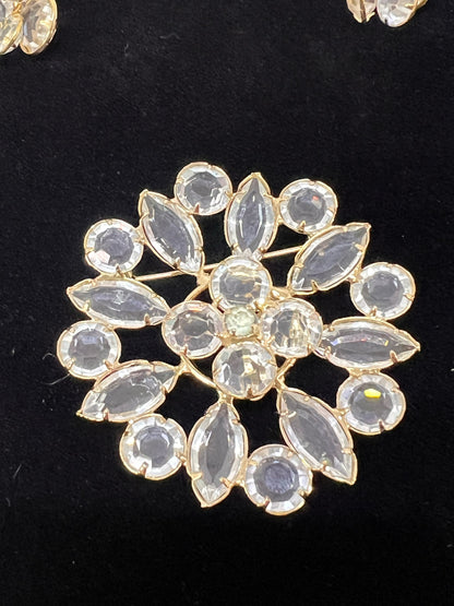 Vintage clear crystal/rhinestone earrings and pin set