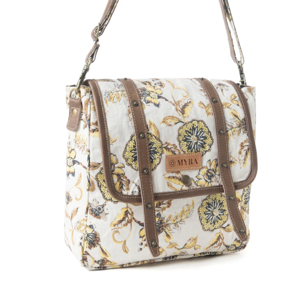 Myra Mesa Morning GLories Messenger Bag in Brown & Off White