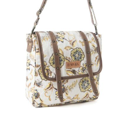 Myra Mesa Morning GLories Messenger Bag in Brown & Off White