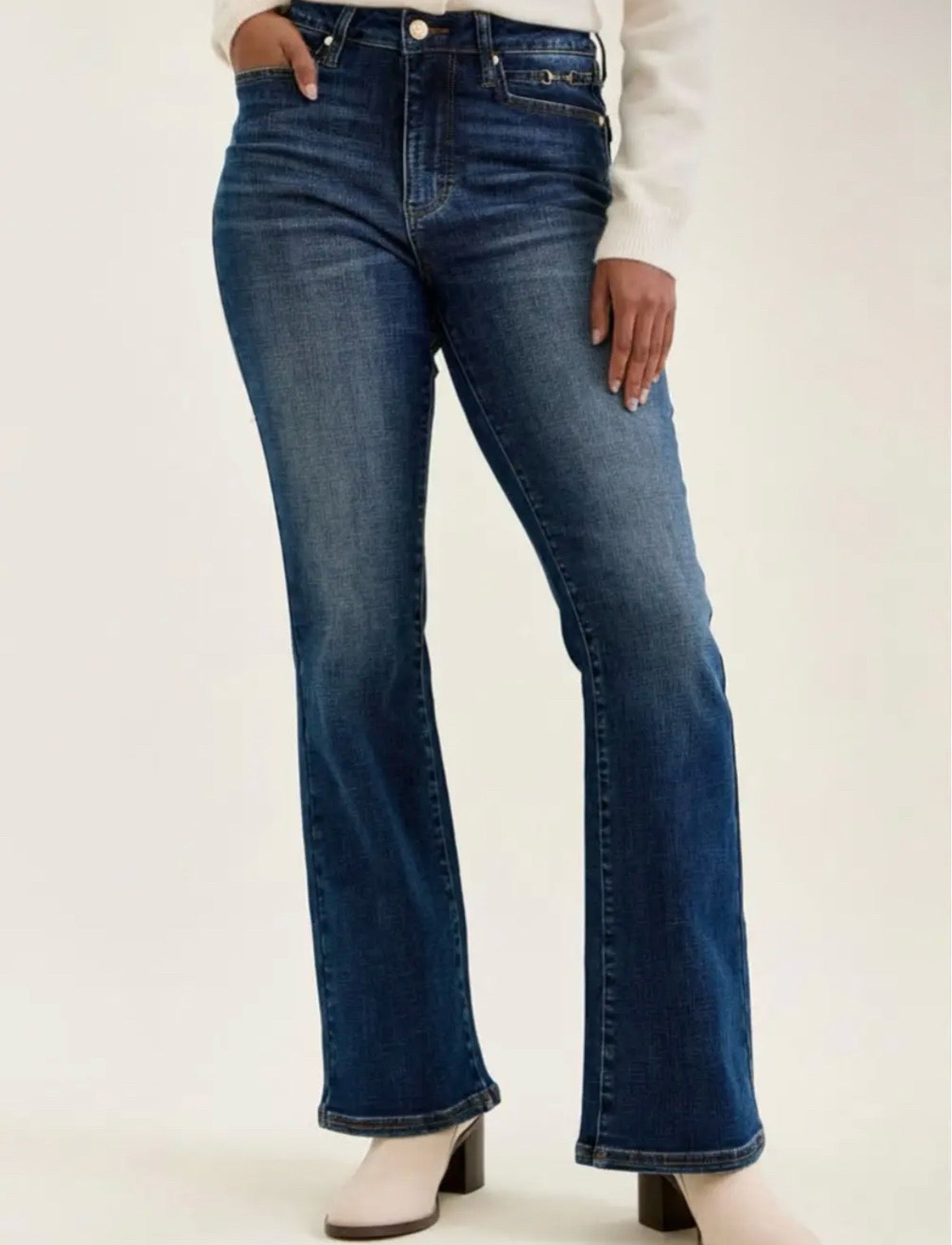 Judy Blue Midrise Daisy Bootcut Jeans with Harness Trim - Dark Sunset Ride