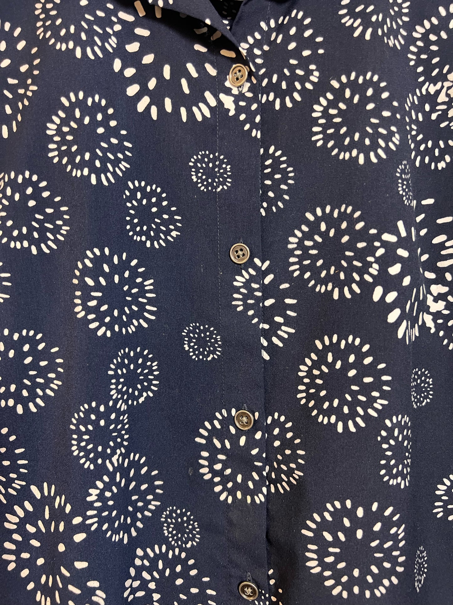 Size L CAbi Navy Blue & White Button Down Summer Top