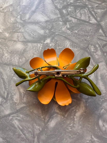 Vintage Orange & Yellow Enamel Flower Pin