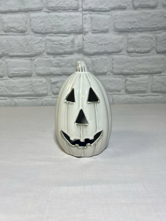 NEW White Ceramic Pumpkin, 7" tall