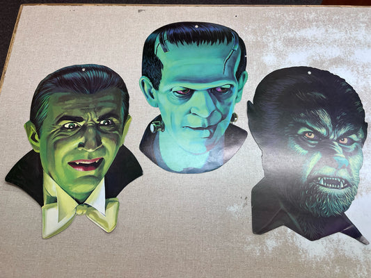 Vintage Universal Movie Monster Dracula, Frankenstein & Wolf Man 1960's Portrait