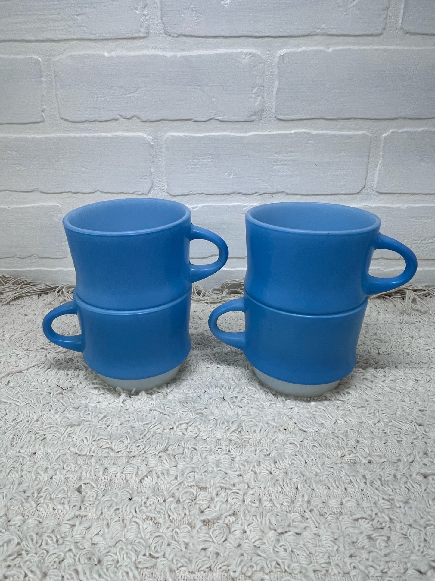 Fire King Mug Set - Blue four stackable mugs