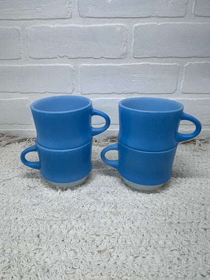 Fire King Mug Set - Blue four stackable mugs