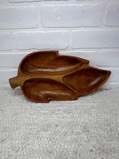 Vintage Wood Leaf Shaped Divided Tray
