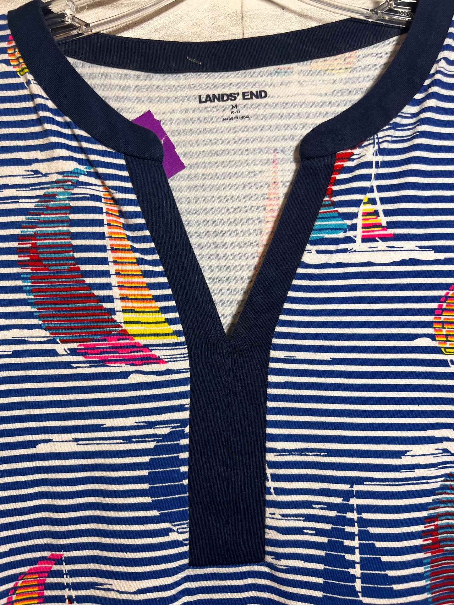 Size M Land's End Cotton Long Sleeve Dress w/ Stripe/Boat Pattern