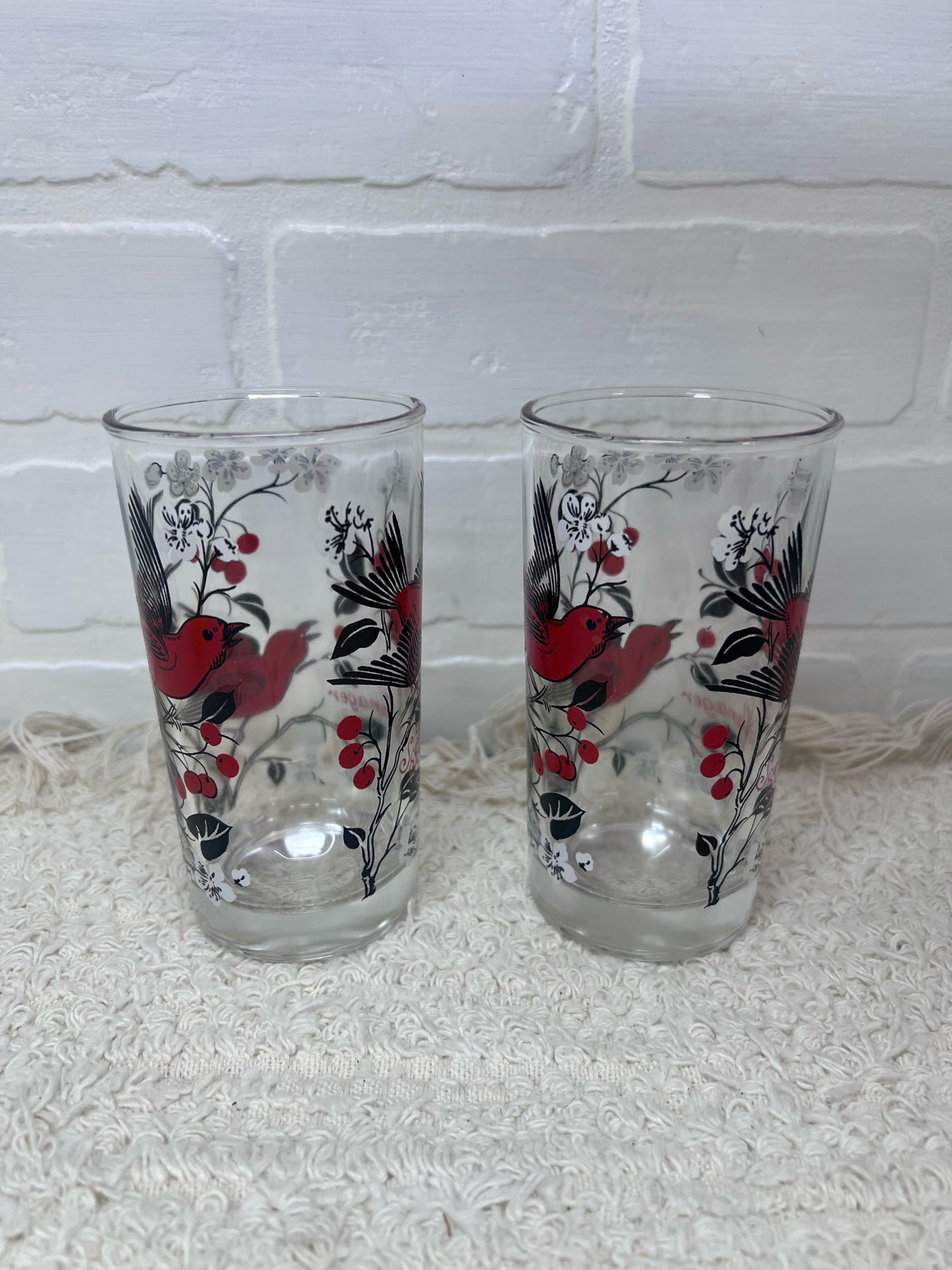 Hazel Atlas Set of 2 Scarlet Tanager Drinking Glass