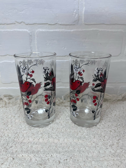 Hazel Atlas Set of 2 Scarlet Tanager Drinking Glass