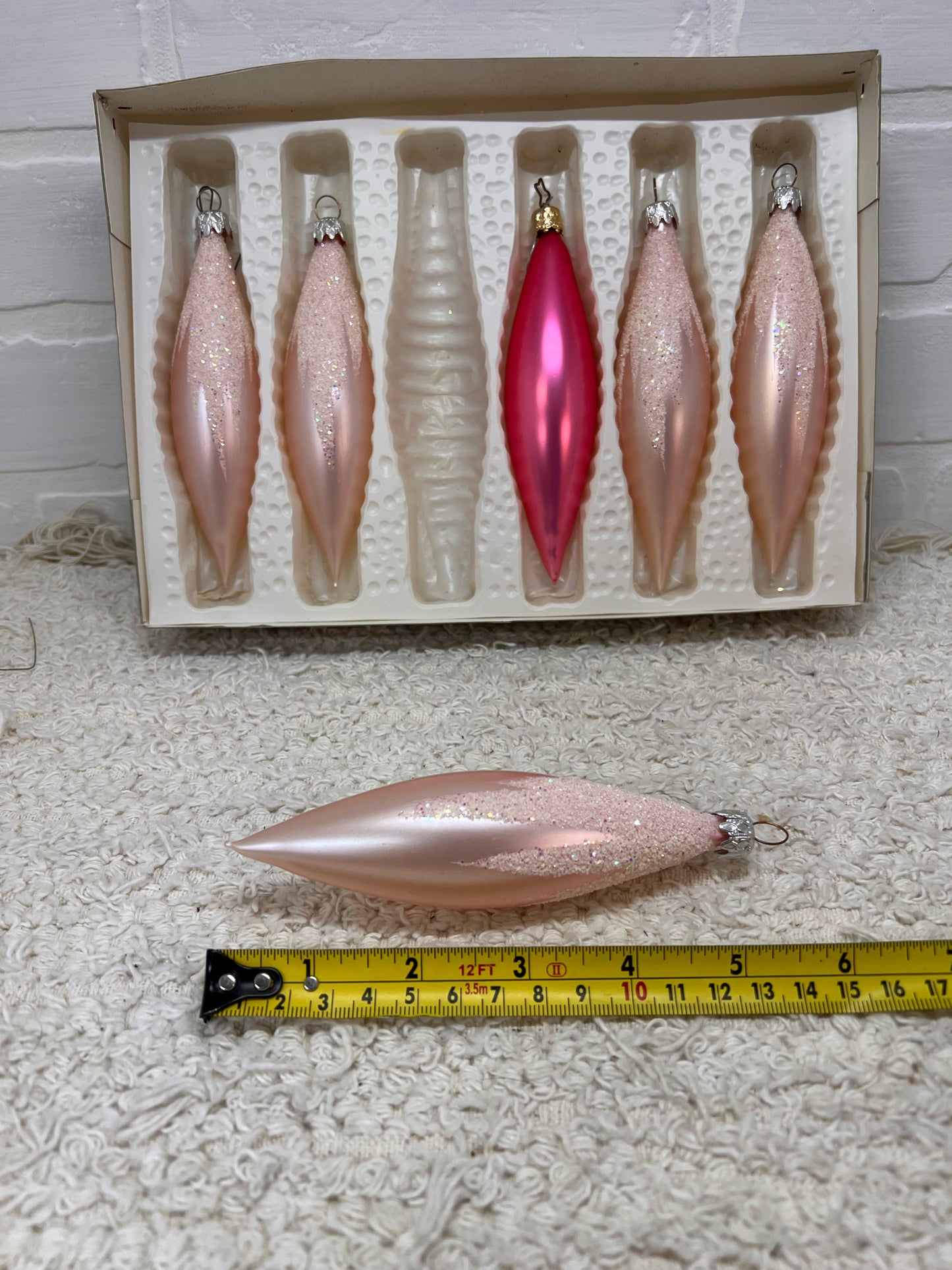Vintage Pink Glass West German Icicle Ornament Set