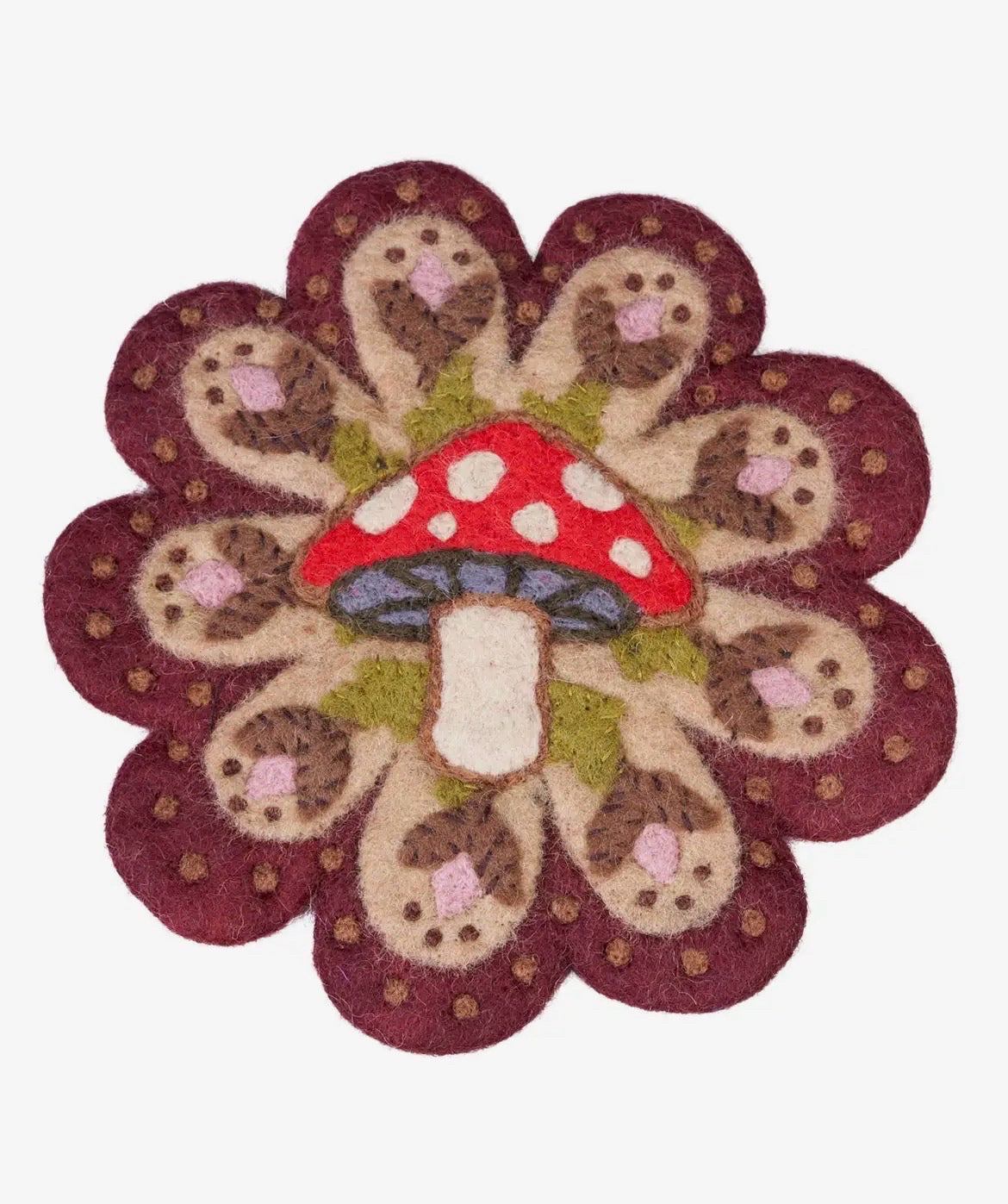 Felted Wool Mushroom Trivet - Handmade in Nepal - Two Colors to Choose From!