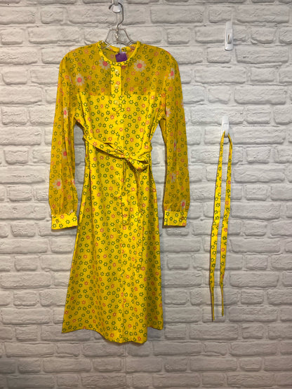 Vintage Bright Yellow Flower Power Mod 60s/70s Dress