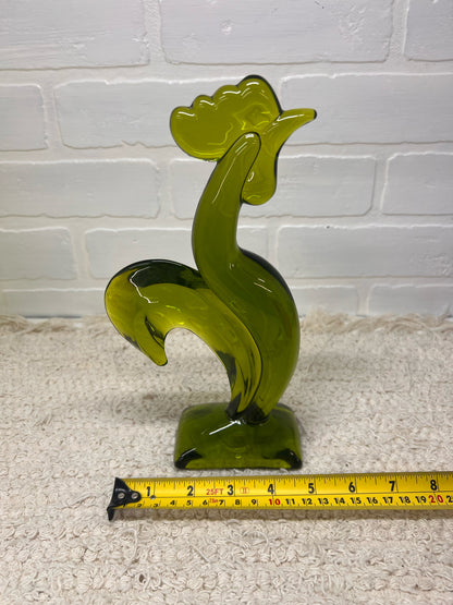 Mid Century Modern Viking Glass Kellogg Rooster Figurine – Avocado Green Art Glass