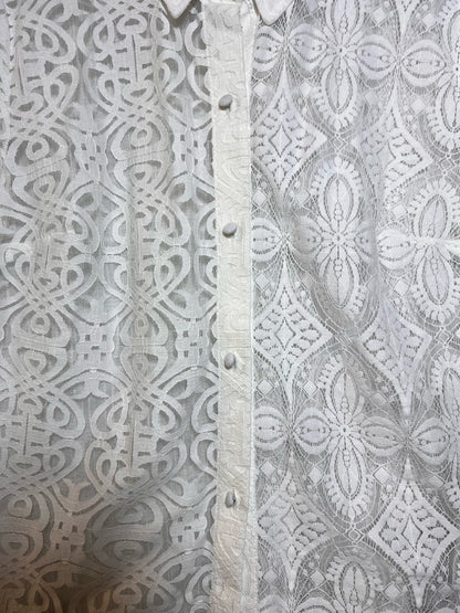 Size M CAbi White Lace Button Down Short Sleeve Shirt
