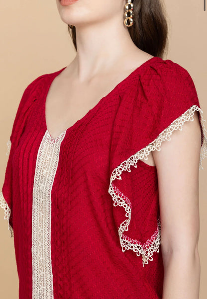 Bohera Shania Red Embroidered Lace Top
