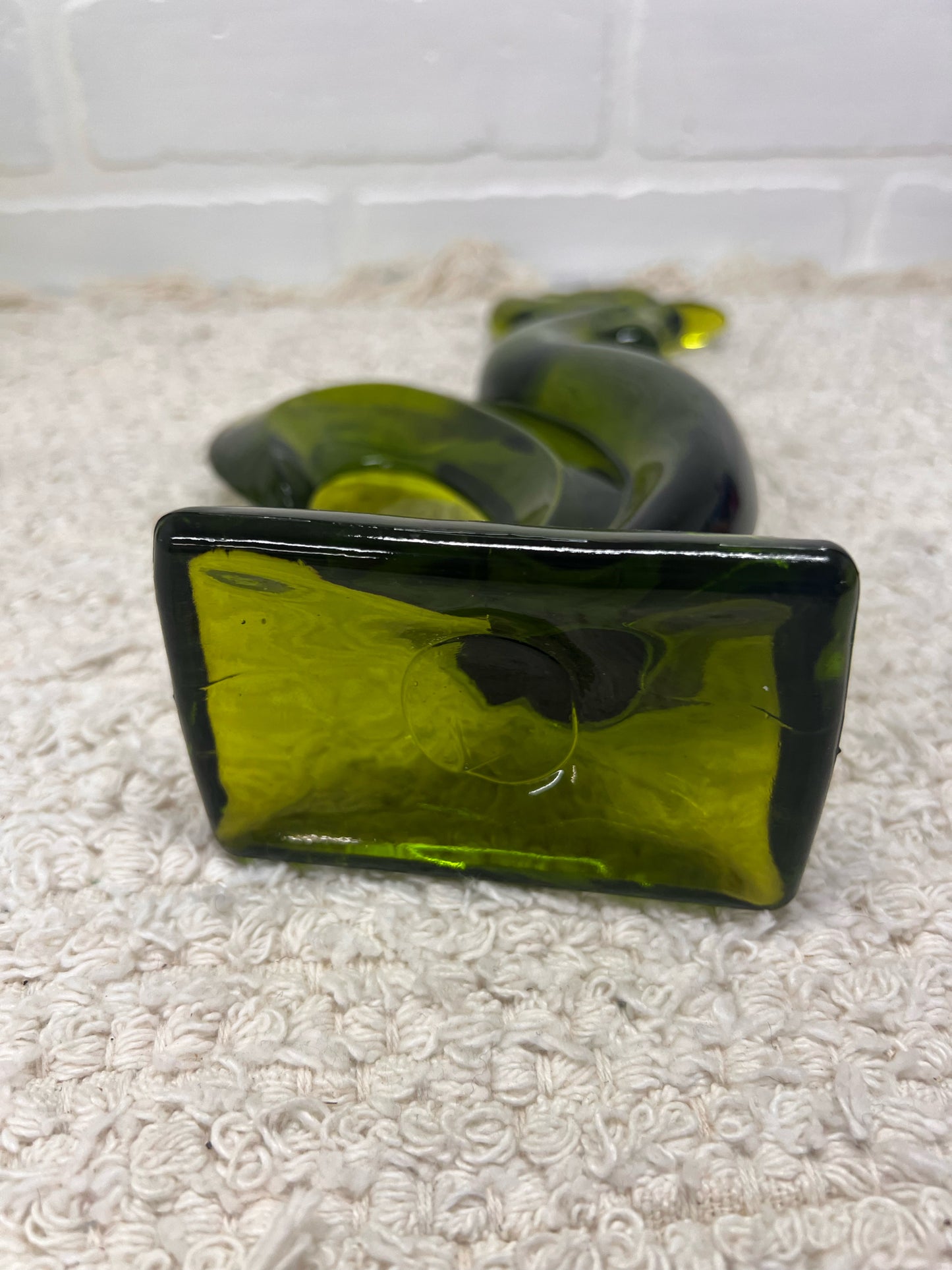 Mid Century Modern Viking Glass Kellogg Rooster Figurine – Avocado Green Art Glass