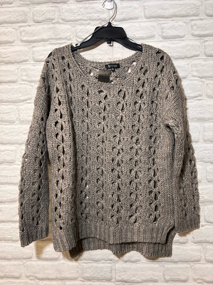 Size M Sisters Open Knit Acrylic/Wood Blend Gray Sweater